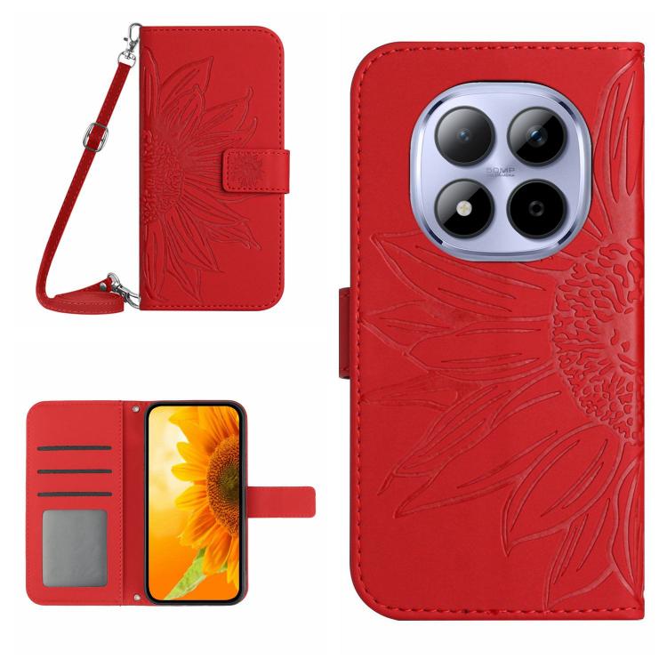 Skin Feel Sun Flower Embossed Flip Leather Phone Case with Lanyard, For Redmi A7 Pro 171mm / Poco C85x 5G, For Redmi Note 15 Pro+ 5G Global 163.3mm, For Redmi Note 15 5G Global 164mm, For Redmi Note 15 Pro 4G Global 163.2mm                             ...