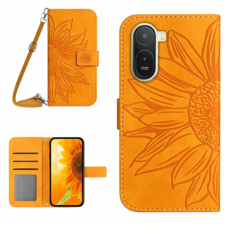Skin Feel Sun Flower Embossed Flip Leather Phone Case with Lanyard, For Redmi A7 Pro 171mm / Poco C85x 5G, For Redmi Note 15 Pro+ 5G Global 163.3mm, For Redmi Note 15 5G Global 164mm, For Redmi Note 15 Pro 4G Global 163.2mm                             ...