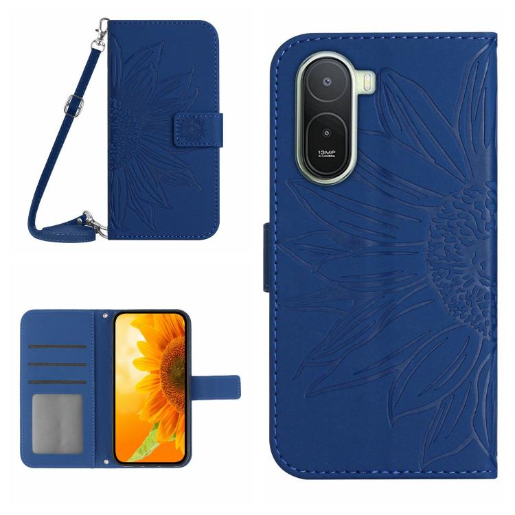 Skin Feel Sun Flower Embossed Flip Leather Phone Case with Lanyard, For Redmi A7 Pro 171mm / Poco C85x 5G, For Redmi Note 15 Pro+ 5G Global 163.3mm, For Redmi Note 15 5G Global 164mm, For Redmi Note 15 Pro 4G Global 163.2mm                             ...