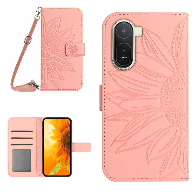 Skin Feel Sun Flower Embossed Flip Leather Phone Case with Lanyard, For Redmi A7 Pro 171mm / Poco C85x 5G, For Redmi Note 15 Pro+ 5G Global 163.3mm, For Redmi Note 15 5G Global 164mm, For Redmi Note 15 Pro 4G Global 163.2mm                             ...