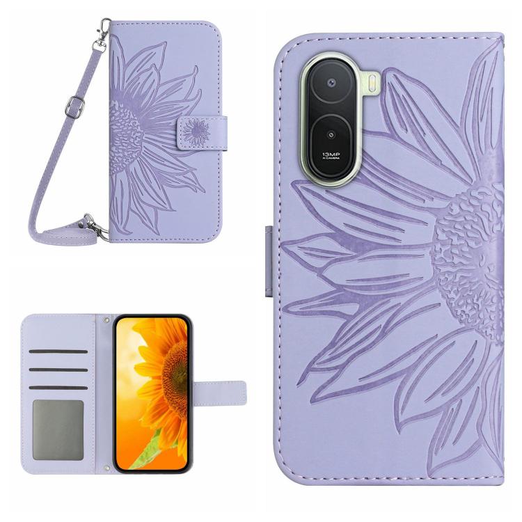 Skin Feel Sun Flower Embossed Flip Leather Phone Case with Lanyard, For Redmi A7 Pro 171mm / Poco C85x 5G, For Redmi Note 15 Pro+ 5G Global 163.3mm, For Redmi Note 15 5G Global 164mm, For Redmi Note 15 Pro 4G Global 163.2mm                             ...
