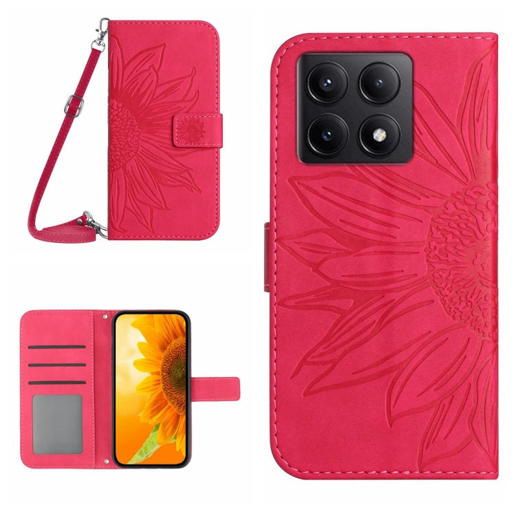 Skin Feel Sun Flower Embossed Flip Leather Phone Case with Lanyard, For Xiaomi 15 Pro, For Xiaomi 15, For Xiaomi 14T Pro 5G Global, For Xiaomi 14T 5G Global
