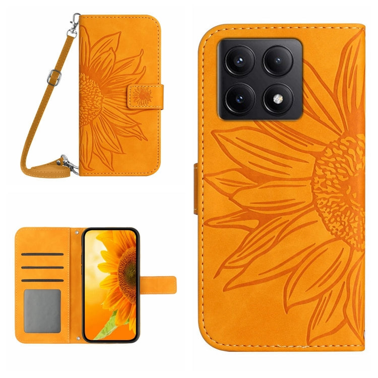 Skin Feel Sun Flower Embossed Flip Leather Phone Case with Lanyard, For Xiaomi 15 Pro, For Xiaomi 15, For Xiaomi 14T Pro 5G Global, For Xiaomi 14T 5G Global
