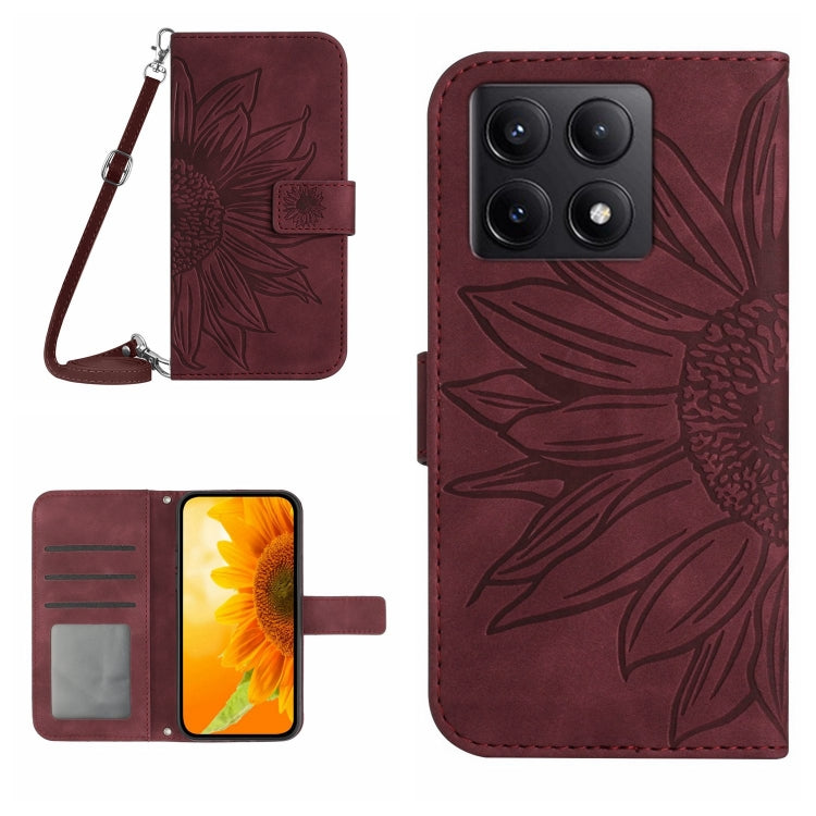Skin Feel Sun Flower Embossed Flip Leather Phone Case with Lanyard, For Xiaomi 15 Pro, For Xiaomi 15, For Xiaomi 14T Pro 5G Global, For Xiaomi 14T 5G Global