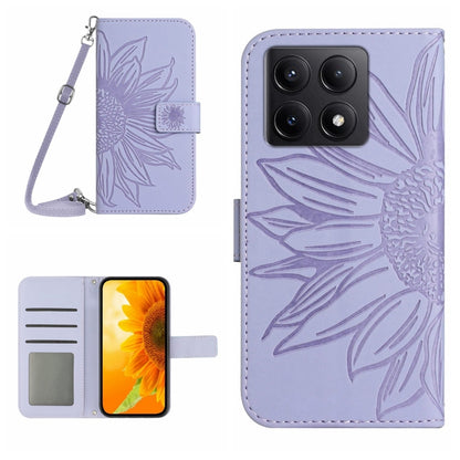 Skin Feel Sun Flower Embossed Flip Leather Phone Case with Lanyard, For Xiaomi 15 Pro, For Xiaomi 15, For Xiaomi 14T Pro 5G Global, For Xiaomi 14T 5G Global