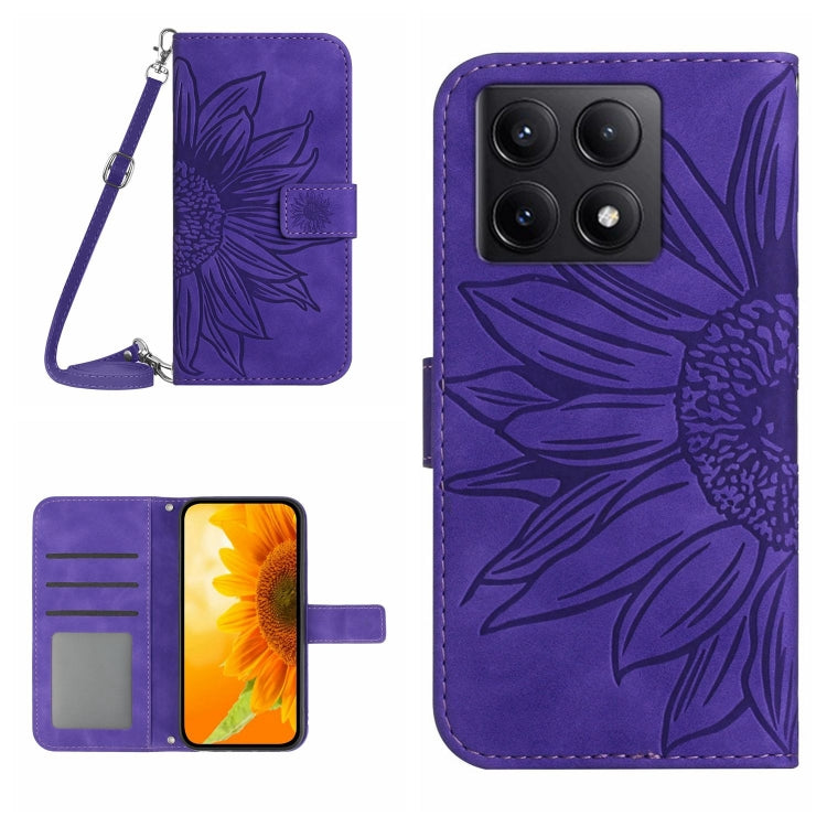 Skin Feel Sun Flower Embossed Flip Leather Phone Case with Lanyard, For Xiaomi 15 Pro, For Xiaomi 15, For Xiaomi 14T Pro 5G Global, For Xiaomi 14T 5G Global