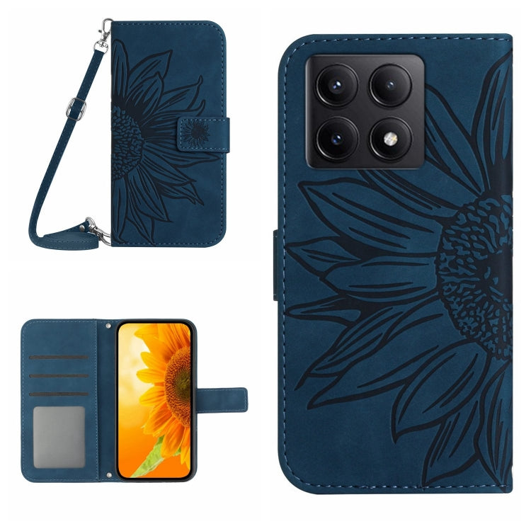 Skin Feel Sun Flower Embossed Flip Leather Phone Case with Lanyard, For Xiaomi 15 Pro, For Xiaomi 15, For Xiaomi 14T Pro 5G Global, For Xiaomi 14T 5G Global