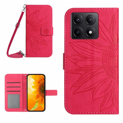 Skin Feel Sun Flower Embossed Flip Leather Phone Case with Lanyard, For Xiaomi 15 Pro, For Xiaomi 15, For Xiaomi 14T Pro 5G Global, For Xiaomi 14T 5G Global