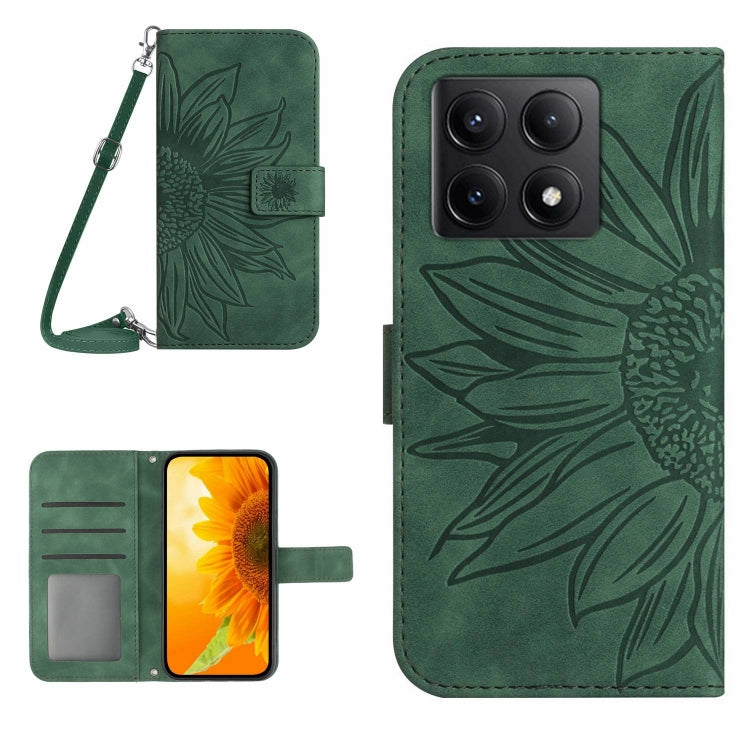 Skin Feel Sun Flower Embossed Flip Leather Phone Case with Lanyard, For Xiaomi 15 Pro, For Xiaomi 15, For Xiaomi 14T Pro 5G Global, For Xiaomi 14T 5G Global