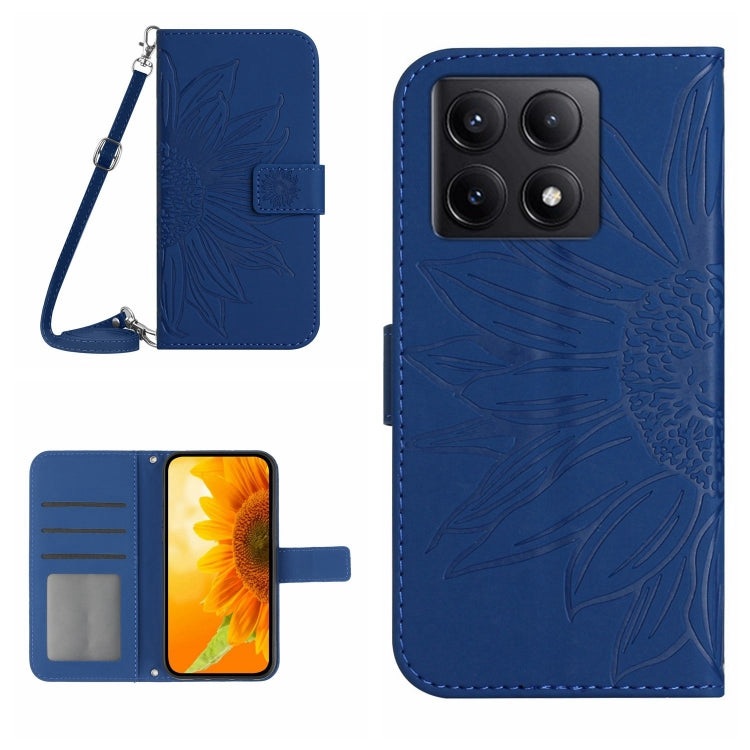 Skin Feel Sun Flower Embossed Flip Leather Phone Case with Lanyard, For Xiaomi 15 Pro, For Xiaomi 15, For Xiaomi 14T Pro 5G Global, For Xiaomi 14T 5G Global