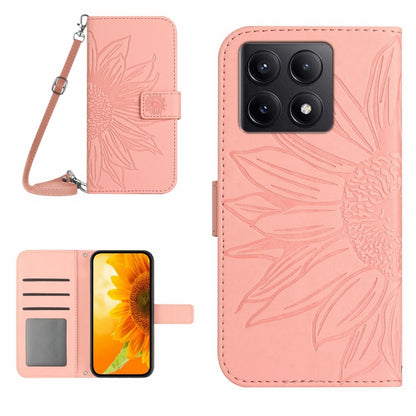 Skin Feel Sun Flower Embossed Flip Leather Phone Case with Lanyard, For Xiaomi 15 Pro, For Xiaomi 15, For Xiaomi 14T Pro 5G Global, For Xiaomi 14T 5G Global