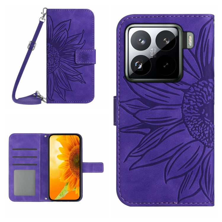 Skin Feel Sun Flower Embossed Flip Leather Phone Case with Lanyard, For Xiaomi 15 Pro, For Xiaomi 15, For Xiaomi 14T Pro 5G Global, For Xiaomi 14T 5G Global