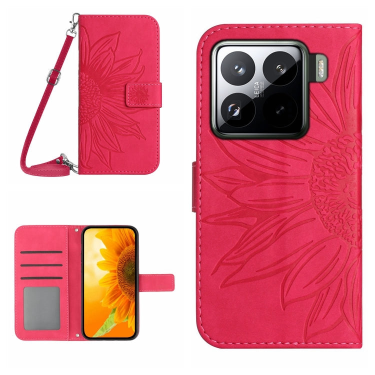 Skin Feel Sun Flower Embossed Flip Leather Phone Case with Lanyard, For Xiaomi 15 Pro, For Xiaomi 15, For Xiaomi 14T Pro 5G Global, For Xiaomi 14T 5G Global