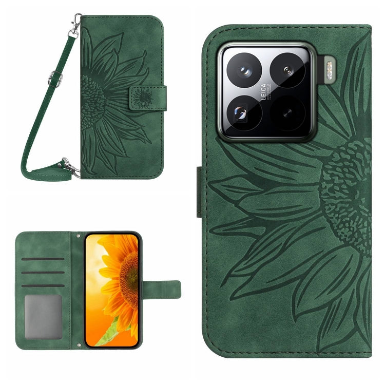 Skin Feel Sun Flower Embossed Flip Leather Phone Case with Lanyard, For Xiaomi 15 Pro, For Xiaomi 15, For Xiaomi 14T Pro 5G Global, For Xiaomi 14T 5G Global