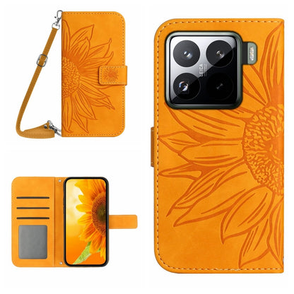 Skin Feel Sun Flower Embossed Flip Leather Phone Case with Lanyard, For Xiaomi 15 Pro, For Xiaomi 15, For Xiaomi 14T Pro 5G Global, For Xiaomi 14T 5G Global