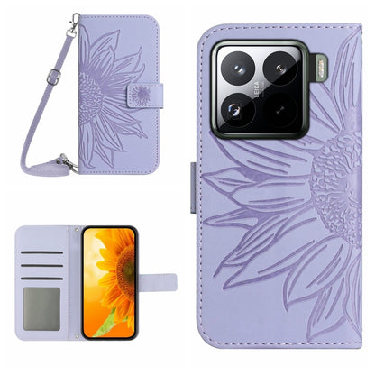 Skin Feel Sun Flower Embossed Flip Leather Phone Case with Lanyard, For Xiaomi 15 Pro, For Xiaomi 15, For Xiaomi 14T Pro 5G Global, For Xiaomi 14T 5G Global