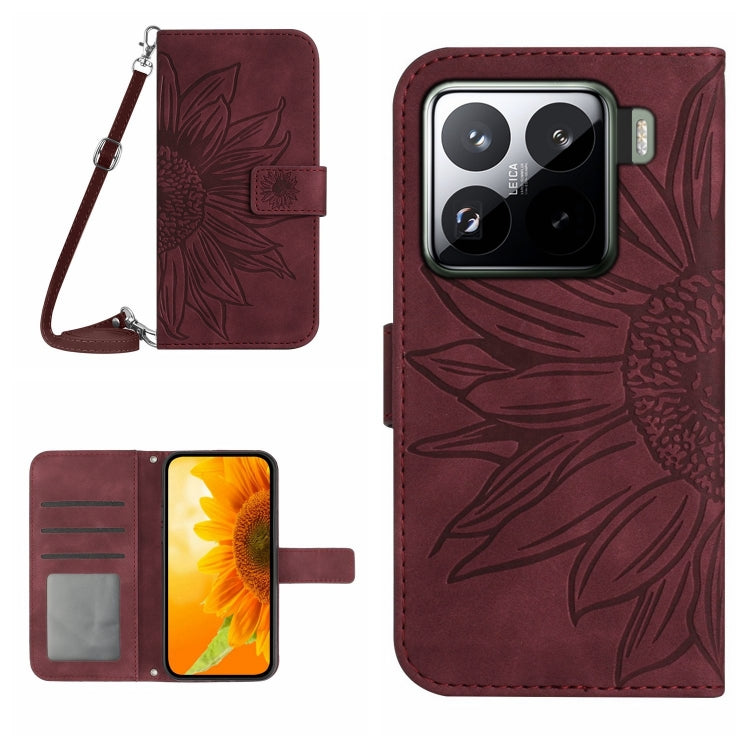 Skin Feel Sun Flower Embossed Flip Leather Phone Case with Lanyard, For Xiaomi 15 Pro, For Xiaomi 15, For Xiaomi 14T Pro 5G Global, For Xiaomi 14T 5G Global
