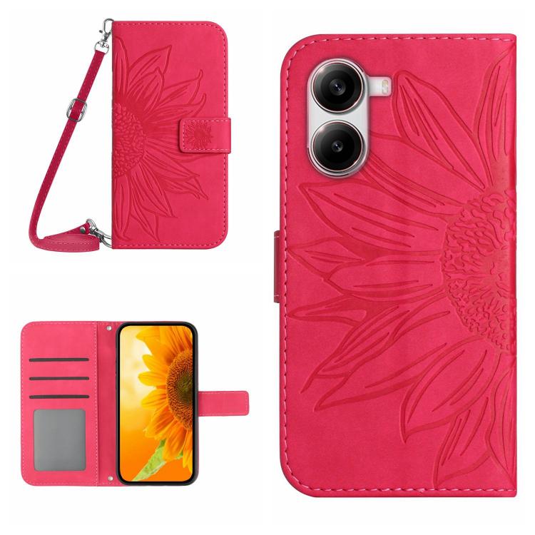 Flip Handyhülle aus Leder mit Sonnenblumenprägung und Lanyard, Für Xiaomi 15 Ultra, Für Xiaomi Poco X7 Pro, Für Xiaomi 15 Pro, Für Xiaomi 15, Für Xiaomi 14T Pro 5G Global, Für Xiaomi 14T 5G Global
