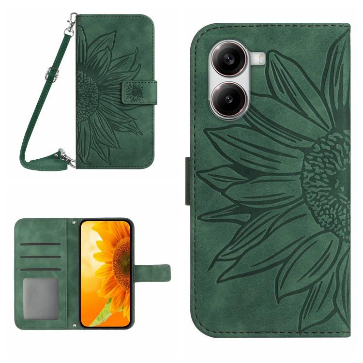 Flip Handyhülle aus Leder mit Sonnenblumenprägung und Lanyard, Für Xiaomi 15 Ultra, Für Xiaomi Poco X7 Pro, Für Xiaomi 15 Pro, Für Xiaomi 15, Für Xiaomi 14T Pro 5G Global, Für Xiaomi 14T 5G Global