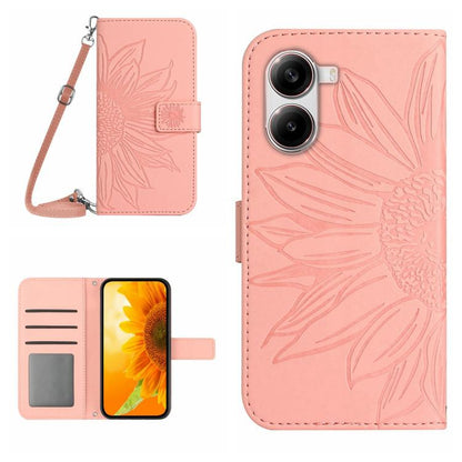Flip Handyhülle aus Leder mit Sonnenblumenprägung und Lanyard, Für Xiaomi 15 Ultra, Für Xiaomi Poco X7 Pro, Für Xiaomi 15 Pro, Für Xiaomi 15, Für Xiaomi 14T Pro 5G Global, Für Xiaomi 14T 5G Global