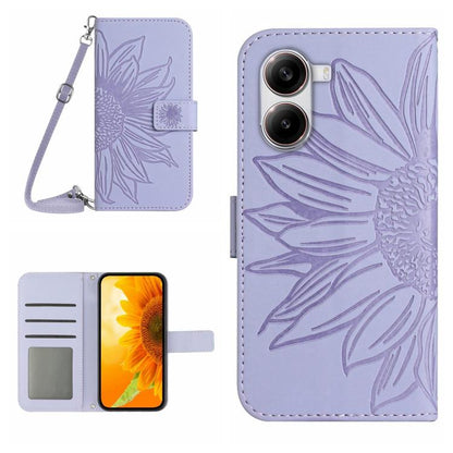 Flip Handyhülle aus Leder mit Sonnenblumenprägung und Lanyard, Für Xiaomi 15 Ultra, Für Xiaomi Poco X7 Pro, Für Xiaomi 15 Pro, Für Xiaomi 15, Für Xiaomi 14T Pro 5G Global, Für Xiaomi 14T 5G Global