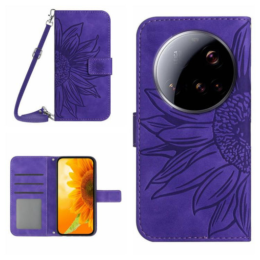 Skin Feel Sun Flower Embossed Flip Leather Phone Case with Lanyard, For Xiaomi 15 Ultra, For Xiaomi Poco X7 Pro, For Xiaomi 15 Pro, For Xiaomi 15, For Xiaomi 14T Pro 5G Global, For Xiaomi 14T 5G Global