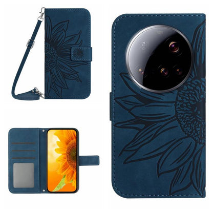Flip Handyhülle aus Leder mit Sonnenblumenprägung und Lanyard, Für Xiaomi 15 Ultra, Für Xiaomi Poco X7 Pro, Für Xiaomi 15 Pro, Für Xiaomi 15, Für Xiaomi 14T Pro 5G Global, Für Xiaomi 14T 5G Global