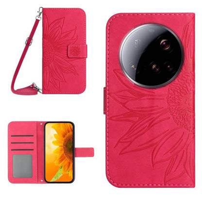 Flip Handyhülle aus Leder mit Sonnenblumenprägung und Lanyard, Für Xiaomi 15 Ultra, Für Xiaomi Poco X7 Pro, Für Xiaomi 15 Pro, Für Xiaomi 15, Für Xiaomi 14T Pro 5G Global, Für Xiaomi 14T 5G Global