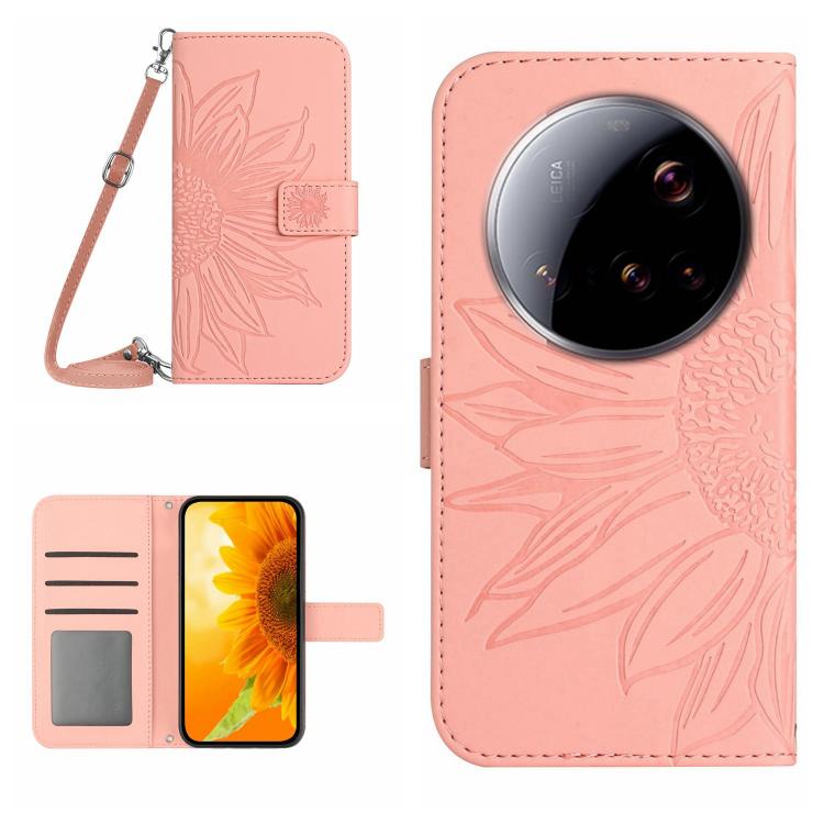 Flip Handyhülle aus Leder mit Sonnenblumenprägung und Lanyard, Für Xiaomi 15 Ultra, Für Xiaomi Poco X7 Pro, Für Xiaomi 15 Pro, Für Xiaomi 15, Für Xiaomi 14T Pro 5G Global, Für Xiaomi 14T 5G Global