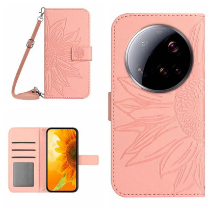 Flip Handyhülle aus Leder mit Sonnenblumenprägung und Lanyard, Für Xiaomi 15 Ultra, Für Xiaomi Poco X7 Pro, Für Xiaomi 15 Pro, Für Xiaomi 15, Für Xiaomi 14T Pro 5G Global, Für Xiaomi 14T 5G Global