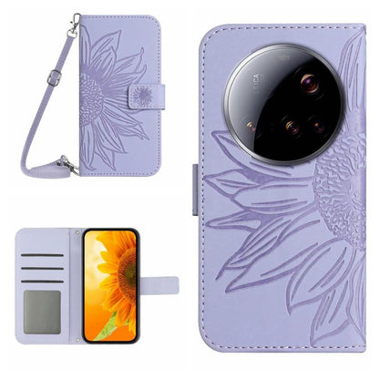 Flip Handyhülle aus Leder mit Sonnenblumenprägung und Lanyard, Für Xiaomi 15 Ultra, Für Xiaomi Poco X7 Pro, Für Xiaomi 15 Pro, Für Xiaomi 15, Für Xiaomi 14T Pro 5G Global, Für Xiaomi 14T 5G Global