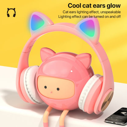 Cat Ears Bluetooth Wireless Headphones Gaming Headset with Light