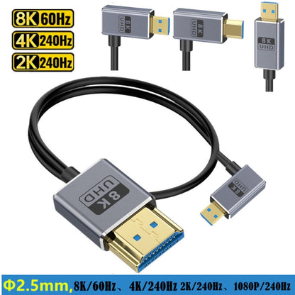 60cm Coaxial Micro HDMI to HDMI 8K UHD 48Gbps Video Connection Cable, 60cm Right Elbow, 60cm Straight Head, 60cm Left Elbow