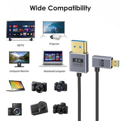 60cm Coaxial Micro HDMI to HDMI 8K UHD 48Gbps Video Connection Cable, 60cm Right Elbow, 60cm Straight Head, 60cm Left Elbow