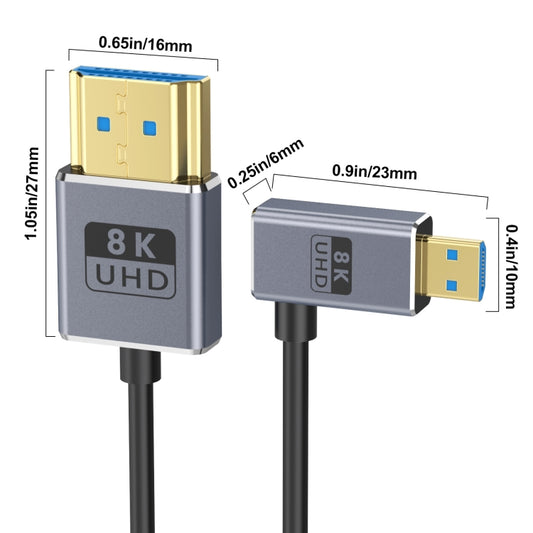 1.2m Coaxial Micro HDMI to HDMI 8K UHD 48Gbps Video Connection Cable, 120cm Right Elbow, 120cm Straight Head, 120cm Left Elbow