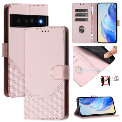 Honeycomb Embossing RFID Leather Phone Case, For Google Pixel 11 Pro XL, For Google Pixel 11 Pro / 11, For Google Pixel 10 Pro XL 5G Global, For Google Pixel 10 5G / 10 Pro 5G Global, For Google Pixel 9a, For Google Pixel 9 Pro XL                      ...