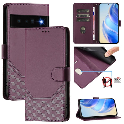 Honeycomb Embossing RFID Leather Phone Case, For Google Pixel 11 Pro XL, For Google Pixel 11 Pro / 11, For Google Pixel 10 Pro XL 5G Global, For Google Pixel 10 5G / 10 Pro 5G Global, For Google Pixel 9a, For Google Pixel 9 Pro XL                      ...