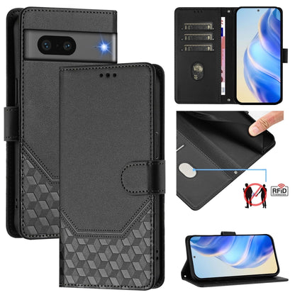 Honeycomb Embossing RFID Leather Phone Case, For Google Pixel 11 Pro XL, For Google Pixel 11 Pro / 11, For Google Pixel 10 Pro XL 5G Global, For Google Pixel 10 5G / 10 Pro 5G Global, For Google Pixel 9a, For Google Pixel 9 Pro XL                      ...