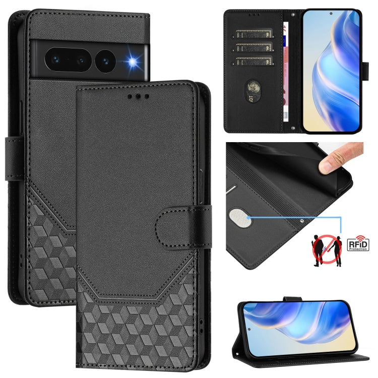 Honeycomb Embossing RFID Leather Phone Case, For Google Pixel 11 Pro XL, For Google Pixel 11 Pro / 11, For Google Pixel 10 Pro XL 5G Global, For Google Pixel 10 5G / 10 Pro 5G Global, For Google Pixel 9a, For Google Pixel 9 Pro XL                      ...