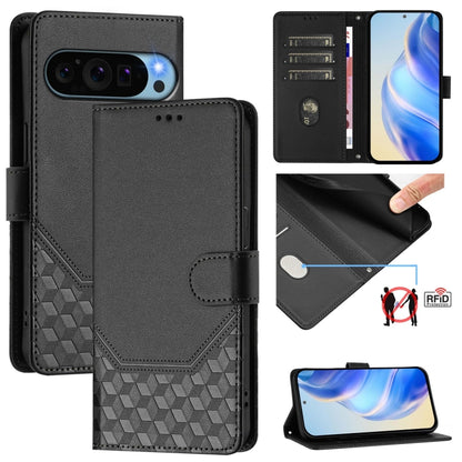 Honeycomb Embossing RFID Leather Phone Case, For Google Pixel 11 Pro XL, For Google Pixel 11 Pro / 11, For Google Pixel 10 Pro XL 5G Global, For Google Pixel 10 5G / 10 Pro 5G Global, For Google Pixel 9a, For Google Pixel 9 Pro XL                      ...