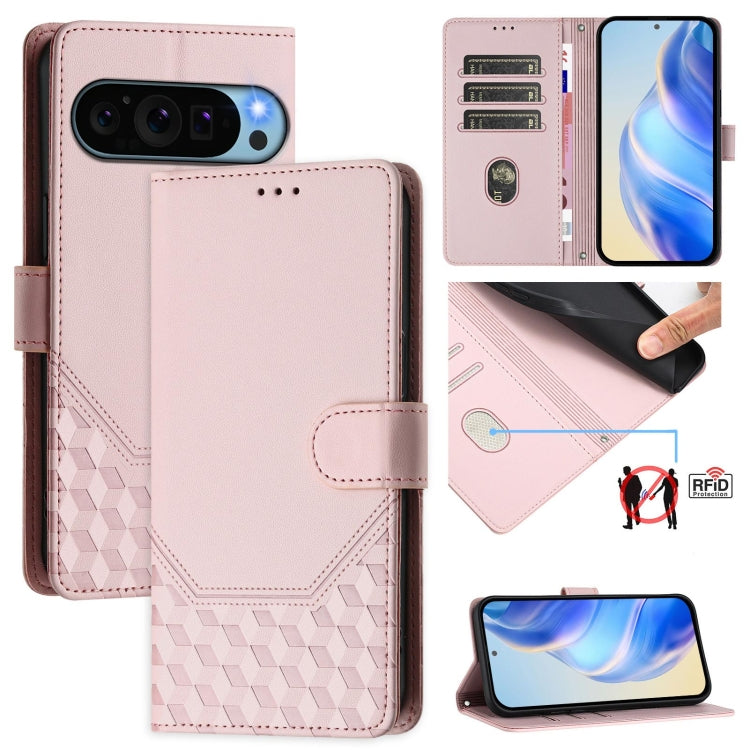 Honeycomb Embossing RFID Leather Phone Case, For Google Pixel 11 Pro XL, For Google Pixel 11 Pro / 11, For Google Pixel 10 Pro XL 5G Global, For Google Pixel 10 5G / 10 Pro 5G Global, For Google Pixel 9a, For Google Pixel 9 Pro XL                      ...