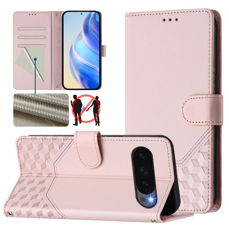 Honeycomb Embossing RFID Leather Phone Case, For Google Pixel 11 Pro XL, For Google Pixel 11 Pro / 11, For Google Pixel 10 Pro XL 5G Global, For Google Pixel 10 5G / 10 Pro 5G Global, For Google Pixel 9a, For Google Pixel 9 Pro XL                      ...