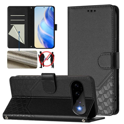 Honeycomb Embossing RFID Leather Phone Case, For Google Pixel 11 Pro XL, For Google Pixel 11 Pro / 11, For Google Pixel 10 Pro XL 5G Global, For Google Pixel 10 5G / 10 Pro 5G Global, For Google Pixel 9a, For Google Pixel 9 Pro XL                      ...