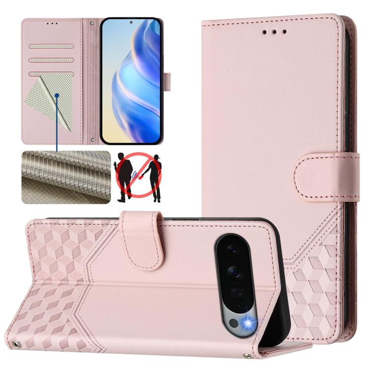 Honeycomb Embossing RFID Leather Phone Case, For Google Pixel 11 Pro XL, For Google Pixel 11 Pro / 11, For Google Pixel 10 Pro XL 5G Global, For Google Pixel 10 5G / 10 Pro 5G Global, For Google Pixel 9a, For Google Pixel 9 Pro XL                      ...