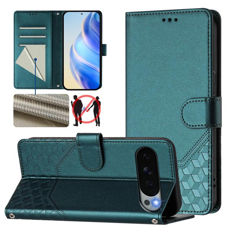 Honeycomb Embossing RFID Leather Phone Case, For Google Pixel 11 Pro XL, For Google Pixel 11 Pro / 11, For Google Pixel 10 Pro XL 5G Global, For Google Pixel 10 5G / 10 Pro 5G Global, For Google Pixel 9a, For Google Pixel 9 Pro XL                      ...
