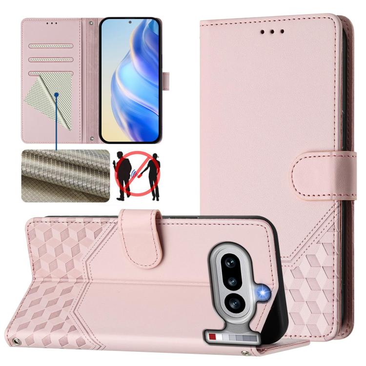 Honeycomb Embossing RFID Leather Phone Case, For Nothing Phone 4a Pro, For Nothing Phone 4a, For Nothing Phone 1, For Nothing Phone 2a