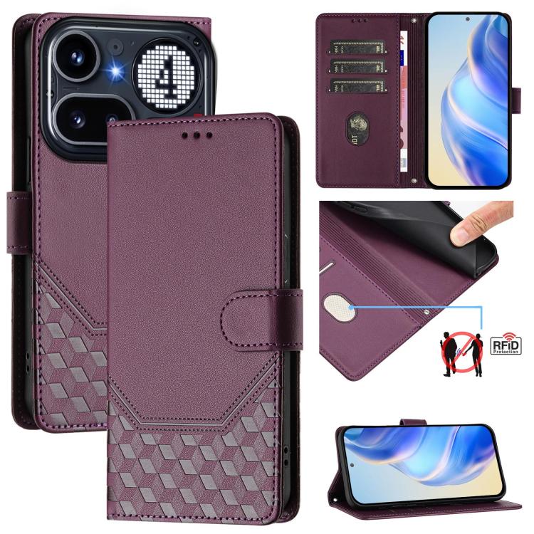 Honeycomb Embossing RFID Leather Phone Case, For Nothing Phone 4a Pro, For Nothing Phone 4a, For Nothing Phone 1, For Nothing Phone 2a