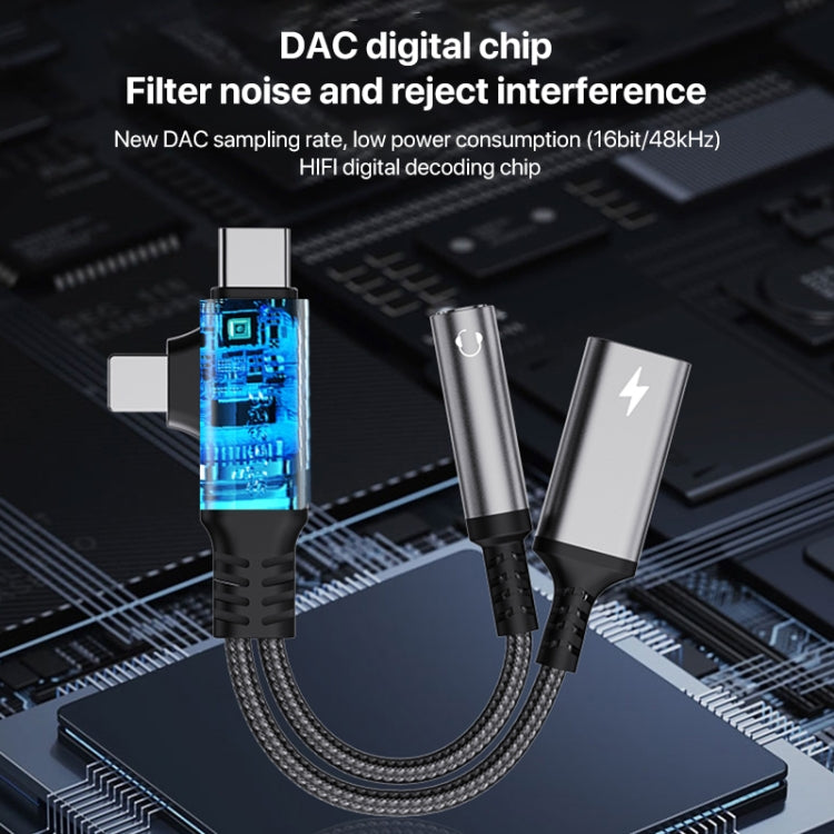 4 in 1 USB-C / Type-C, 8 Pin to 3.5mm, USB-C / Type-C Audio Adapter Cable, 4 in 1, 70mm