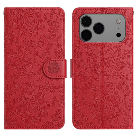 Floral Embossed Pattern Leather Phone Case, For iPhone 18 Pro / 17 Pro, For iPhone 18 Pro Max / 17 Pro Max, For iPhone 17e / 16e, For iPhone 17, For iPhone Air, For iPhone 16 Pro Max, For iPhone 16 Pro, For iPhone 16 Plus, For iPhone 16                ...