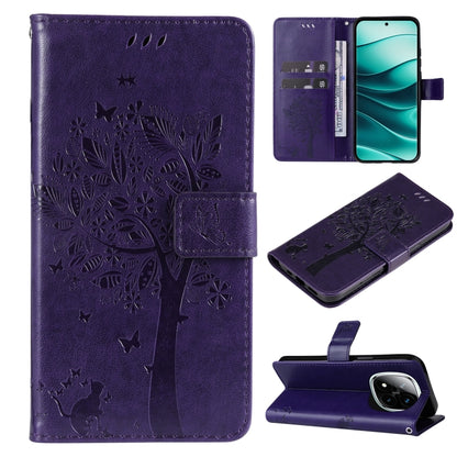 Tree & Cat Embossed Pattern Flip Leather Phone Case, For Redmi A5 4G 173.3mm, For Redmi Note 14S 4G / Note 13 Pro 4G, For Redmi K80 / K80 Pro, For Redmi Note 14 4G Global 163.25mm, For Redmi Note 14 5G, For Redmi Note 14 Pro / 14 Pro+ 5G               ...